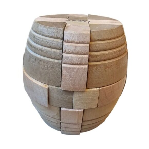 Interlocking Wood Barrel Puzzle Box Made in Japan 3D Brain Teaser Vintage 1965 - Picture 1 of 7